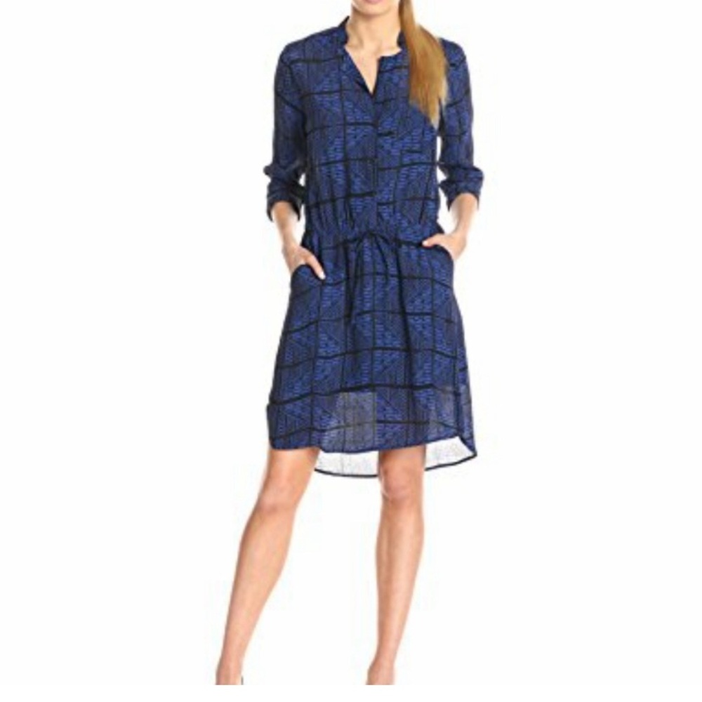 Lucky Brand long sleeve black & blue mini dress tribal pattern